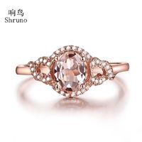 Wholesale Cluster Rings Shruno Solid K Rose Gold Oval x5mm Natural Morganite Diamonds Engagement Wedding Ring Women Fine Jewelry Gemstone