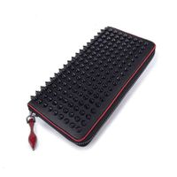 Wholesale Style Red Bottom Panelled Spiked Clutch Women Patent Real Leather Mixed Color Rivets bag Clutches Lady Long Purses with Spikes Men lucyo