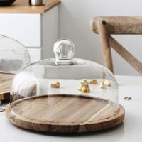Wholesale Western Rotate Cake Tray Transparent Glass Cover Bamboo Wood Home Pan Fruit Dessert Storage With Other Bakeware