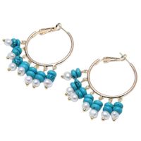 Wholesale GuaiGuai Jewelry Blue Turquoises White Pearl Gold Color Plated Hoop For Women Exaggerate Circle Earrings
