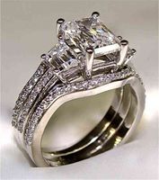 Wholesale Vintage K White Gold ct Lab Diamond Ring sets sterling silver Bijou Engagement Wedding band Rings for Women men Jewelry