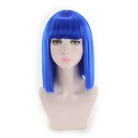 Wholesale WoodFestival Short Straight Bob Synthetic Hair Wig With Bangs Cosplay Wigs For Women Pink Red Brown Blue Green White Purple Grey