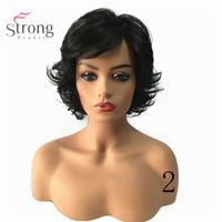 Wholesale StrongBeauty Women s Synthetic Capless Wig Black Brown Mix Short Curly Hairstyle Natural Wigs