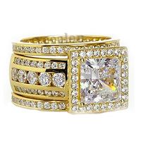 Wholesale Rulalei Brand Unique Luxury Jewelry Sterling Silver Gold Fill Princess Cut White Topaz CZ Diamond Party Eternity Women Wedding Bridal Ring Set Gift