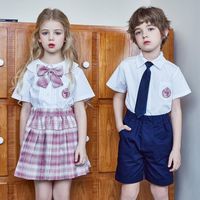 Wholesale Clothing Sets Japanese Style Kids Sailor Dress Girls Boys Japan School Uniform Pleated Skirt Pants Navy Cotton Short Sleeve Kawaii Suit