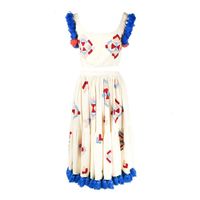 Wholesale Boho Inspired dress tassel trim twin set embroidery white cotton summer chic casual women vestidos