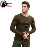 Wholesale Men s T shirt High Elastic Quality Cotton Spandex Long Sleeve Slim Fit T Shirt Male Military Style Clothing Fashion Tee Tops Men