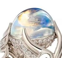 Wholesale White Swan Ring Alloy Hollow Out Women Silver Plating Band Colors Imitation Moonstone Rhinestone Rings fs L2