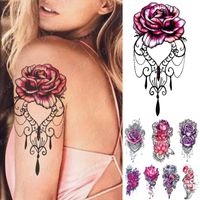 Wholesale Temporary Tattoos Waterproof Tattoo Sticker Pink Purple Rose Lotus Peony Lace Flowers Body Art Arm Fake Sleeve Tatoo Women Men