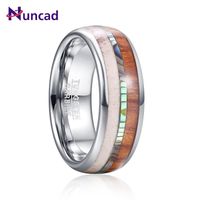 Wholesale Wedding Rings Deer Antlers Abalone Opal Stone Men Tungsten Steel Ring Dome Wood Leather Carbon Engagement Bague Homme Jewellery