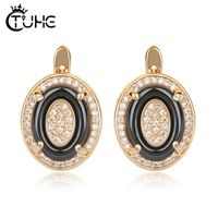 Wholesale Classic Women Stud Earrings Rose Gold Color With Bling Rhinestone Black White Russian Button Beautiful