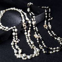 Wholesale Women Long Chains Layered Pearl Beaded Necklace Collares de moda Number Flower Party Jewelry