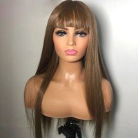 Wholesale Lace Wigs Fringe Strawberry Blonde Straight With Bangs Transprent Frontal Human Hair Wig PrePlucked x6 Front Remy