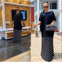 Wholesale Black Dot Print Splicing African Dresses For Women Dashiki Summer Dress Ladies Traditional Clothing Long Maxi Casual
