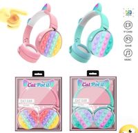 Wholesale CT Wireless Headphones Bubble Pop Fidget Cute Cat Ear Earphones Bluetooth Stereo Headset Relieve Stress Rainbow Bubble Fidget Toys DHL