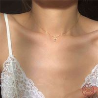 Wholesale 925 Sterling Sier French Small Square Diamond Pendant k Gold Plating Necklace Women Fashion Shiny Clavicle Chain Jewelry