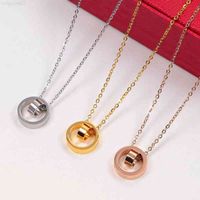 Wholesale Love Necklaces Double round ring pendant Flatbread Necklace Fashion Jewelry womens rose gold and silver Retro Imitation Rhodium Plated Must have for couples