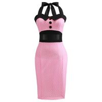 Wholesale Retro Pink Polka Dot Audrey Hepburn Robe Vintage Halter Dress Plus Size XL s s Gothic Pin Up Rockabilly Bodycon Casual Dresses