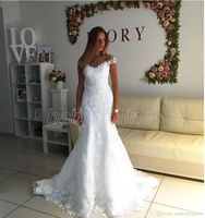 Wholesale White Simple Elegant Off Shoulders Mermaid Wedding Dresses Full Lace Appliqued Wedding Bridal Gowns Vintage Country Style BC0166