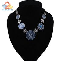 Wholesale Trendy Necklace For Women Fashion Jewelry Zinc Alloy Ancient Silver Plated Natural Shell Print Flower Enamel Charm Chokers