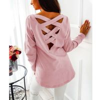 Wholesale Spring Autumn Casual Streetwear Shirt Criss cross Hollow Out Back Womens Tops and Blouses Loose Tunic Clothes Blusa Mujer SJ788M