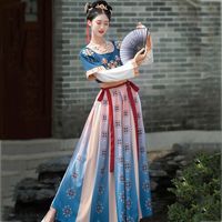 Wholesale Ancient Hanfu TV Film fairy cosplay costume Chinese Traditional Elegant clothing Women Dunhuang Flying dance Dress Three Piece Blue Red stage wear