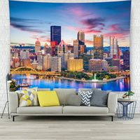 Wholesale Tapestries City Night Scene Tapestry Bedside Decoration Background Hanging Cloth High rise Building Series Room Decor