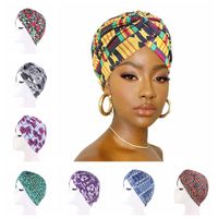 Wholesale Fashion Geometric Triangle Pattern Women Hair Care Bonnet Colorful Print Crossed Turban Hats Lady Indian Caps Photo Props
