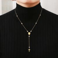 Wholesale Necklace Virgin Like Cross Freshwater Pearl Long Stainless Steel Sweater Female Pendant T3FJ719