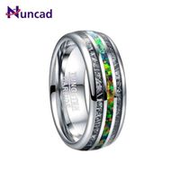 Wholesale Nuncad mm Width Men s Ring Wedding Band Engagement Ring Inlaid Black Meteorite Green Opal Tungsten Carbide Ring