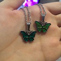 Wholesale Pendant Necklaces Mood Butterfly Necklace Temperature Control Color Change Stainless Steel Chain Jewellery Women
