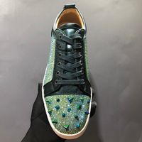 Wholesale Low to help men s and women s casual sports shoes Green diamond set with rivet rhinestone patchwork high quality luxury Designer Sneaker