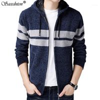 Wholesale Men s Sweaters Sweater Coat For Men Winter Fashion Thick Fleece Warm Hooded Cardigan Jumpers Striped Wool Liner Zipper Coat1