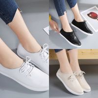 Wholesale Casual shoes new casual lace up women s leather soft sole small white fashion single nurse student bean KIOT