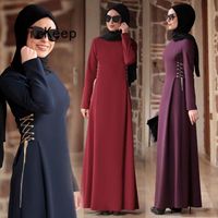 Wholesale Modest Plus Size Dress For Women Metal Chain Design Autumn Muslim Abaya Arabic Evening Gown Dubai Malaysia Robe VKSU1045 Casual Dresses