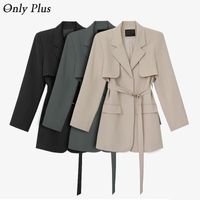 Wholesale Women s Jackets ONLY PLUS Fashion Solid Lapel Suit Jacker Coats Women Long Sleeve Business Office Lady Sashes Outwear OL Female Tops