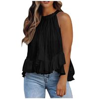 Wholesale Women s T Shirt Ladies Casual Hanging Neck Stitching Strapless Printed Ruffle Top Women Summer Clothes Loose Tee Lady G30