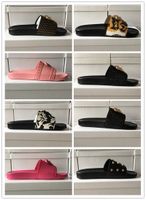 Wholesale 2021 Slippers Color Paris Luxury Designer Sliders Mens womens Summer Sandals Beach Slide Slippers Ladies Flip Flops Loafers Sky Blue Chaussures
