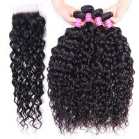 Wholesale Brazilian Human Hair Bundles Wefts With Closure Extensions Water wave Peruvian for Women All Ages Natural Black