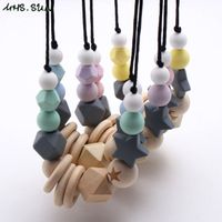 Wholesale mhs sun baby infant silicone wooden safty teething nursing beads necklace colorful breastfeeding jewelry for mom