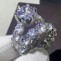 Wholesale 2020 New Arrival Unique Vintage Jewelry Sterling Silver Couple Rings Round Cut White Topaz CZ Diamond Women Wedding Bridal Ring Set Gift