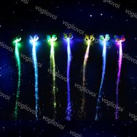 Wholesale Novelty Lighting Butterfly Flash Hair LED Braid Women Colorful Luminous Clips Fiber Hairpin Light Up Party Halloween Night Xmas Decor Button Battery DHL