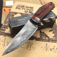 Wholesale Classic Kershaw Tactical Folding Knife Damascus Blade Outdoor Camping Hunting Survival Bearing Wooden Handle Pocket Knives EDC Tools w Pocket Clip