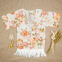 Wholesale Girls Floral Caps Poncho with Tassels Flower Printed Half Wide Sleeve Ramie Spring Autumn Tops Outfit T Y2