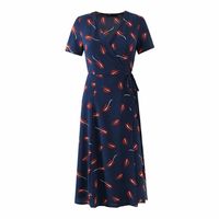 Wholesale PUWD Casual Women V Neck Draw Back Dress Summer Fashion Ladies Chinese Style Slim Female Printed Long