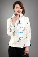 Wholesale Women s Jackets Beige Vintage Chinese Silk Satin Jacket Coat Chaqueta Abrigo Long Sleeves Flower Size S M L XL XXL XXXL