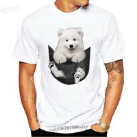 Wholesale Men s T Shirts Cute Samoyed Dog Inside Pocket T Shirt Lovers Black Cotton Men S XL Women Unisex Fashion Tshirt