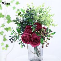 Wholesale Wedding Flowers Red Pink Silk Fake Accessories Small Rose Artificial Bouquet Home Decorr