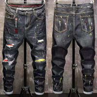 Wholesale Men s Winter Jeans Warm Pants Fleece Destroyed Ripped Denim Trousers Thick Thermal Distressed Biker for Men Clothes