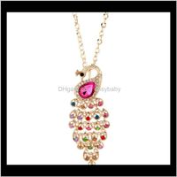 Wholesale Pendant Necklaces Elegant Vintage Colorful Crystal Peacock Long Necklace Pendants Women Ladies Girls Costume Sweater Chains Jewelry Is Rcnug